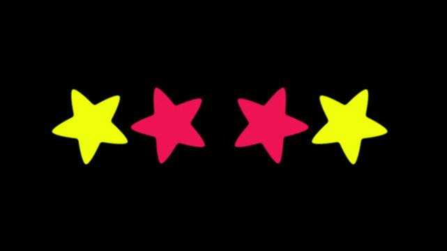 Animated four ruby red stars rating icon on black background, customer satisfaction review concept, product quality evaluation symbol, glowing 3D motion graphic, seamless 4K video animation