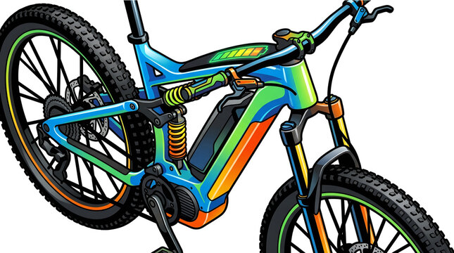 Modern electric mountain bike vector with vibrant colors
