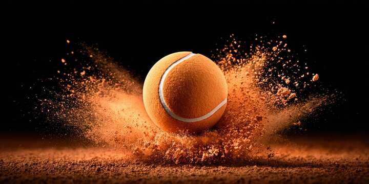 Tennis impact motion burst on red clay court