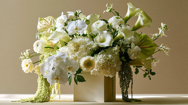 Sophisticated ivory flower arrangement for an interior