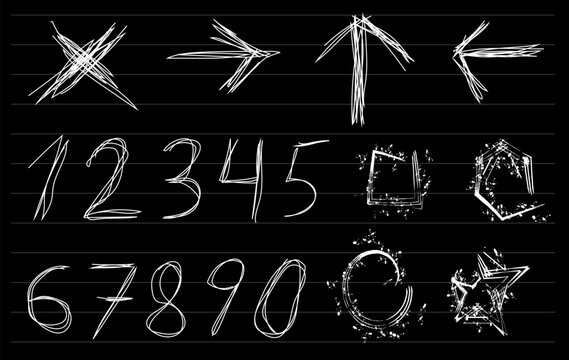 Drawing of lines, arrows, shapes, and numbers on a grid paper