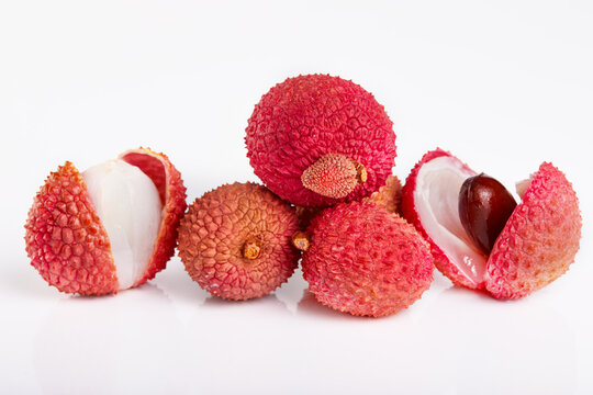 Fresh lychee reclining isolated on white background