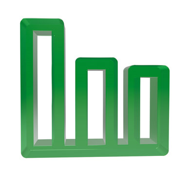 Three dimensional glossy green bar chart icon isolated on white background transparent background