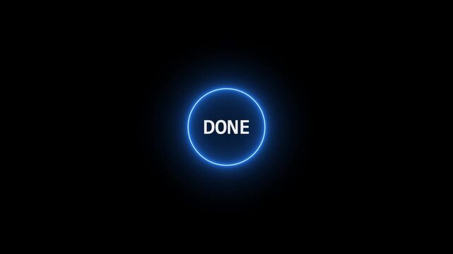 Neon blue glowing circle loading animation with done text overlay for ui ux