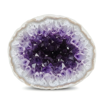 Round purple and black crystal geode stone isolated on a white background