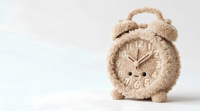 Cute 3D plush alarm clock toy with happy smiley face character
