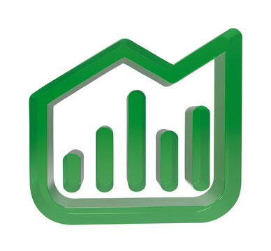 A glossy threedimensional green bar chart icon isolated on a white background transparent background