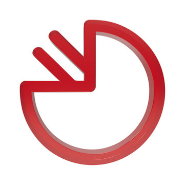 Isolated red three dimensional circular abstract icon with geometric segments transparent background