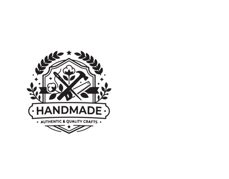 Handmade authentic quality crafts vector shield badge with tools and cotton