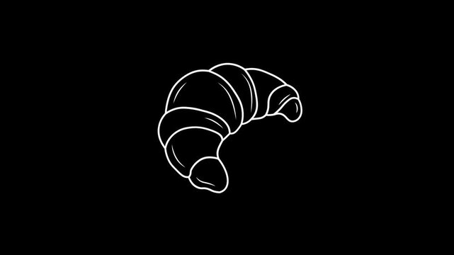 Promotional typographic animation of a croissant icon, featuring a cartoon doodle style, a black background, and 4K resolution.
