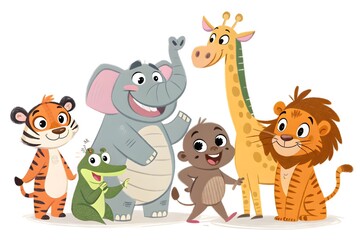 Naklejka premium Happy cartoon animals standing together
