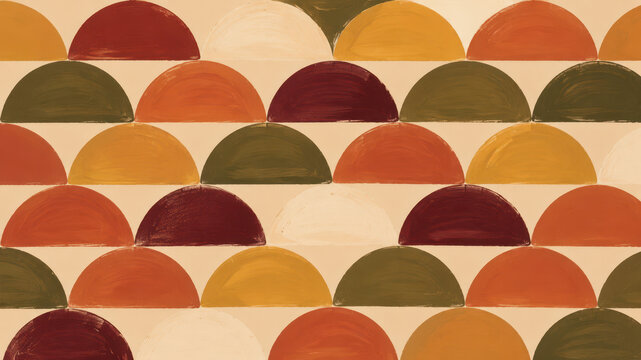 Hand painted geometric semicircle pattern in warm earthy colors