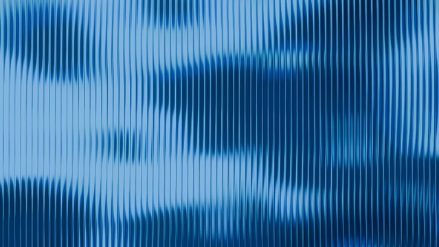 Abstract blue ribbed glass texture background with vertical lines and soft reflections