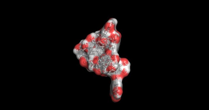 Tannic acid, naturally occurring plant polyphenol tannin with astringent/ antioxidant properties, 3D molecule 4K spinning