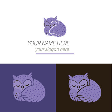 Sleepy owl logo design and branding in a purple nighttime vibe in vector