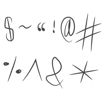 Handwritten collection of various punctuation marks and mathematical symbols drawn with a pencil on white paper