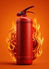 Obraz premium Fire safety equipment against dramatic flames