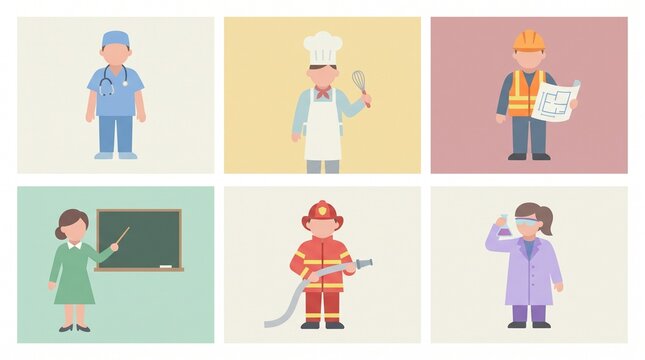 Set of diverse professional character illustrations showing various career occupations