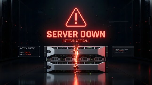 Server down warning with critical status and red alert