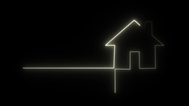 Glowing neon blue color home icon animation black background Home icon house sign glowing neon lights seamless loop .Neon line home icon. 