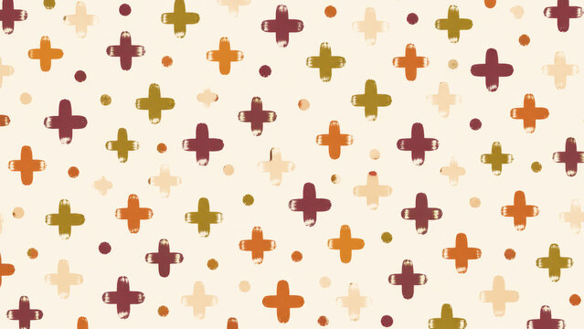 Hand painted plus sign and dot pattern on a cream background