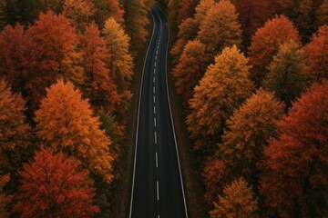 Fototapeta premium Winding road through autumn forest