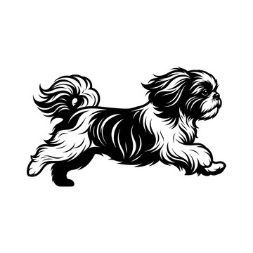 Cute Long Haired Dog Running Animal Silhouette Vector Illustration
