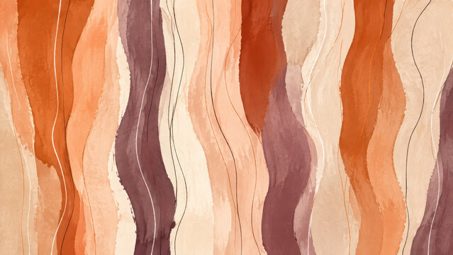Abstract watercolor wavy stripes in warm earthy tones