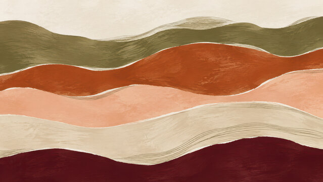 Abstract layered waves in earthy terracotta and cream tones