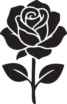 Pink Rose Flower Silhouette Black Vector Floral Icon Illustration