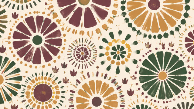 Hand painted floral geometric pattern in earthy colors