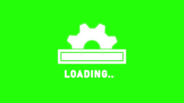 Gear loading progress bar icon, software installation update process, system setup technology maintenance status indicator, waiting , web application interface, progress tracking and digital workflow.