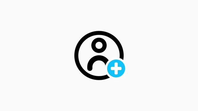 User profile add icon, person account symbol with blue plus sign, contact creation, new member registration, social network, customer management and user interface concept , 4k animation .