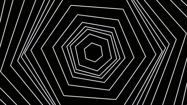 Abstract background featuring a series of concentric white hexagonal lines on a black surface.