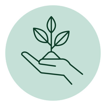 Organic agriculture and sustainability icon: hand holding a sprout