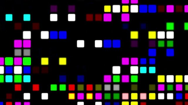 Colorful flash squares pattern motion graphics on black background