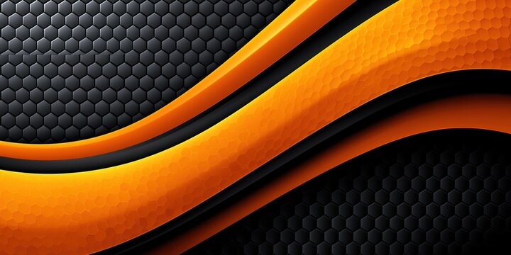 Modern abstract orange wave on black hexagon backdrop