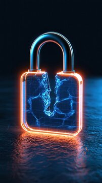 Digital lock shattered representing a security compromise