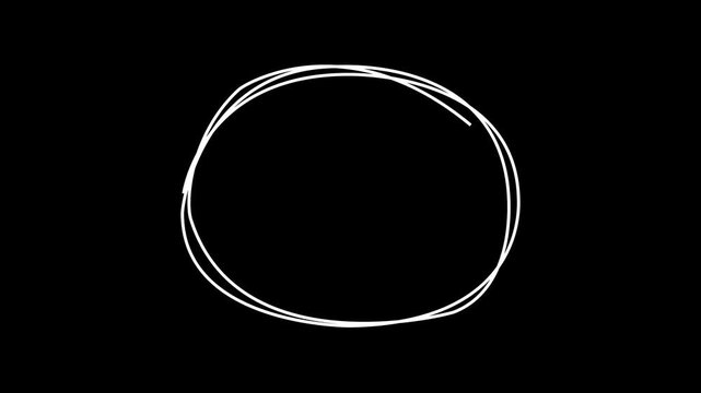 Hand-drawn scribble circle animation on black background, Animation of a gradually appearing hand drawn frame. Hand Drawn Oval Highlight Effect, 4k circle animation