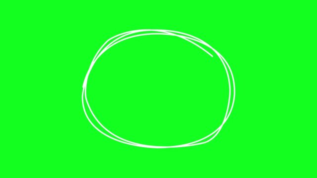 Hand-drawn scribble circle animation on green screen, white chalk style loop, Hand-drawn scribble circle animation on black background, Animation of a gradually appearing hand drawn frame.