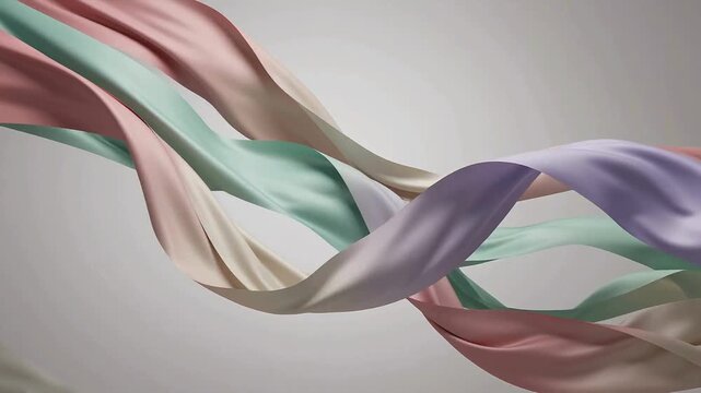 Abstract Pastel Silk Ribbons Flowing and Floating in Slow Motion 3D Animation.