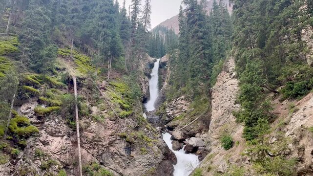 The Bars Tears Waterfall is the most famous waterfall in the Barskoon Gorge, Issyk Kul Kyrgyzstan