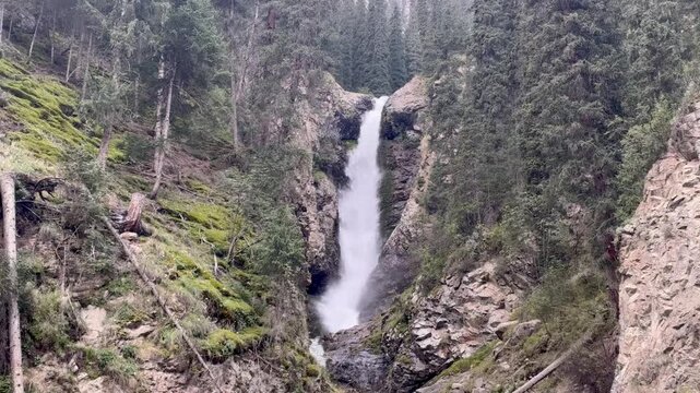 The Bars Tears Waterfall is the most famous waterfall in the Barskoon Gorge, Issyk Kul Kyrgyzstan