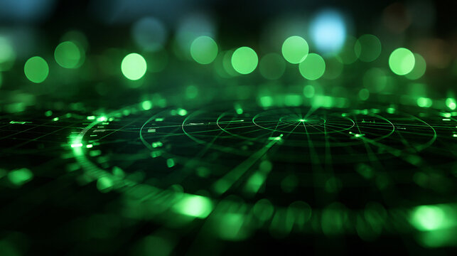Futuristic Green Radar Interface Screen with Tracking Grid