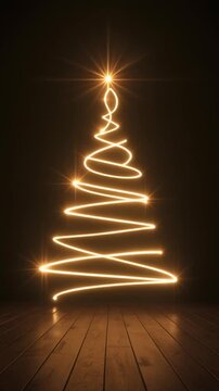 Glowing Christmas Tree Made of Light on Dark Background &ndash; Magical Festive Holiday Concept