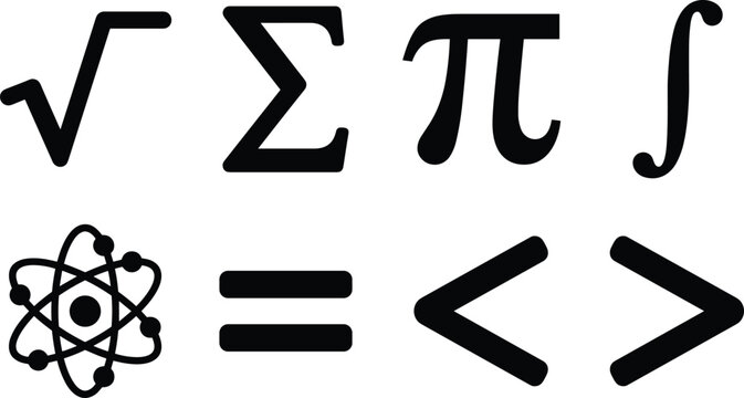 Mathematical and Scientific Symbols Vector Icons Set for Education Physics and Calculus