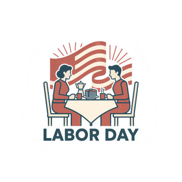 Couple having brunch on Labor Day with American flag