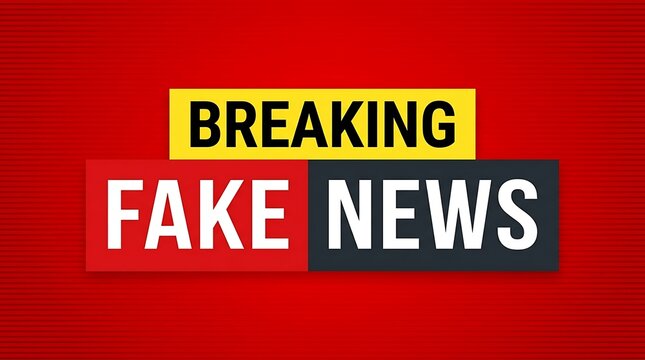 Breaking fake news graphic design with bold typography on a red background for media and journalism concepts