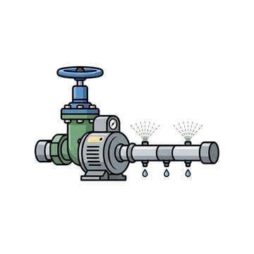 Industrial irrigation control system with water pump and spray nozzle pipeline vector