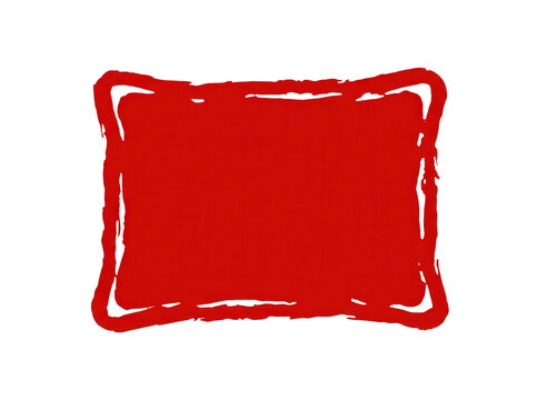 Cadre rectangulaire rouge textur&eacute; style coup de pinceau ou tampon encreur chinois traditionnel, isol&eacute; sur fond blanc pour design cr&eacute;atif.